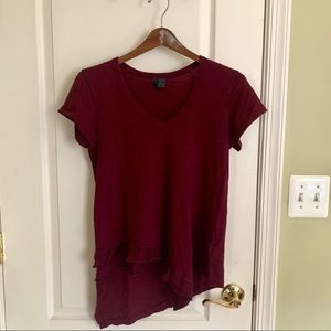 Maroon High-Low Asymmetrical V-Neck